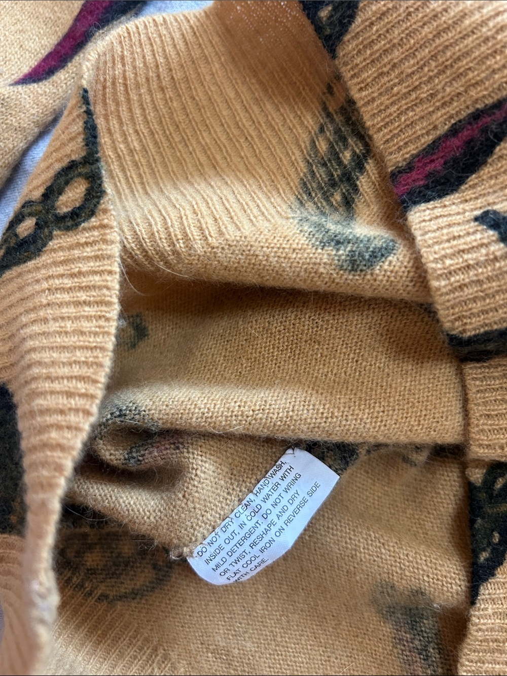 Vintage 90s Mustard Western Equestrian Print Sweater Shoulder Pads Estimated M/L - Picture 8 of 11
